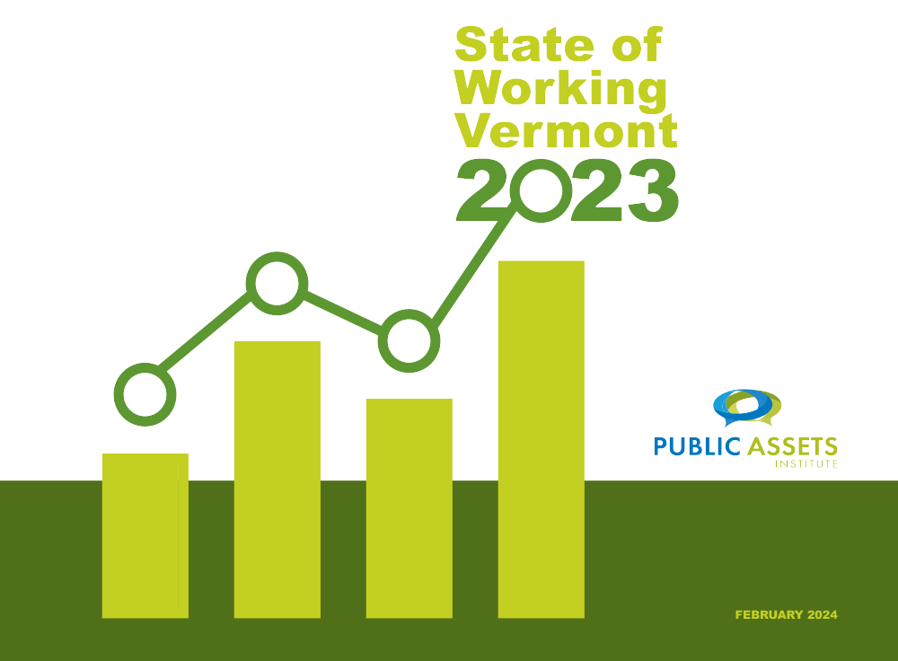 Report cover for State of Working Vermont 2023 from Public Assets Institute