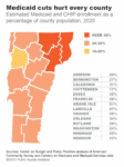 Estimated Medicaid and CHIP enrollment as a percentage of county population, 2025